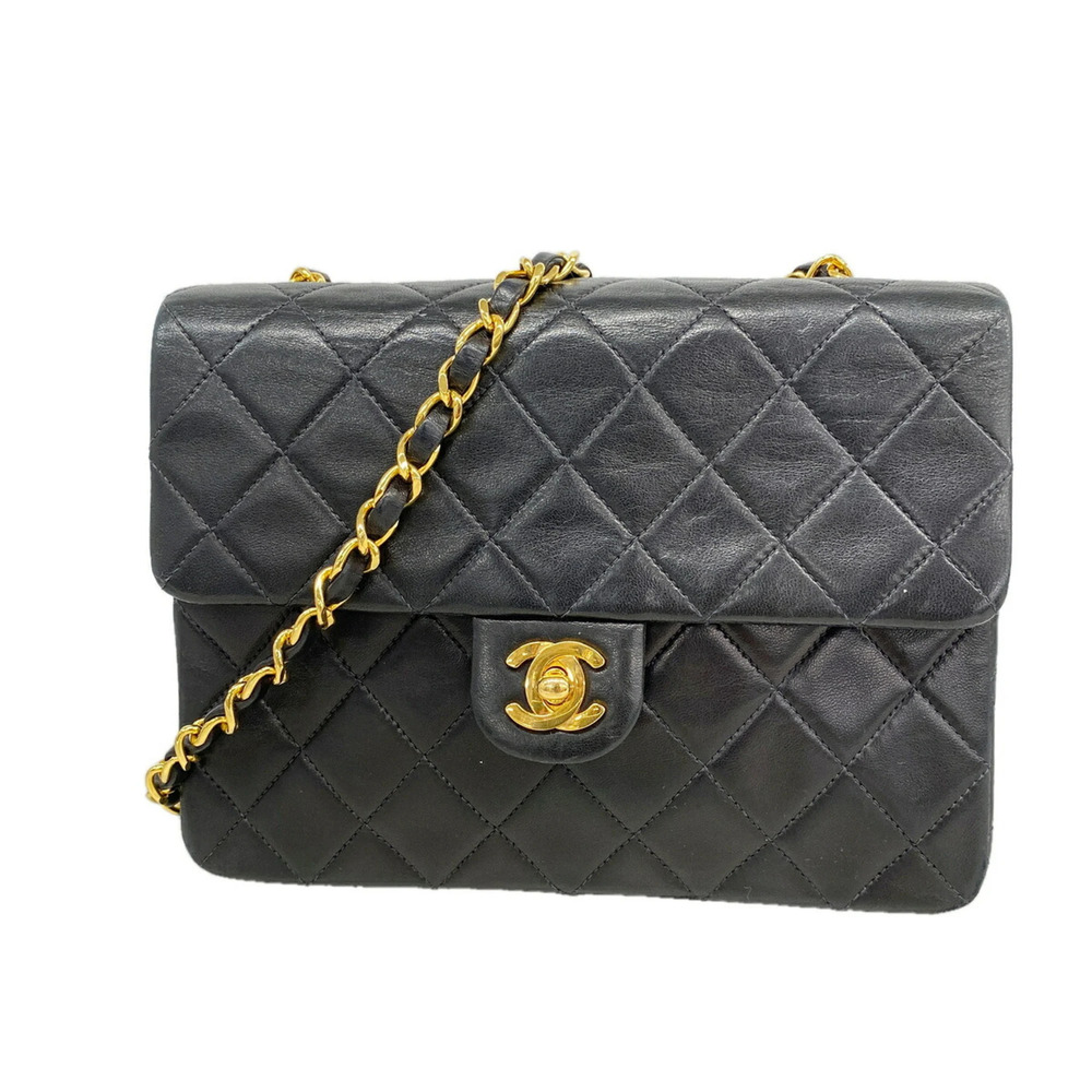 Chanel Mini Matelassé Chain Shoulder Bag, Lambskin, Black, Women's, P3573281